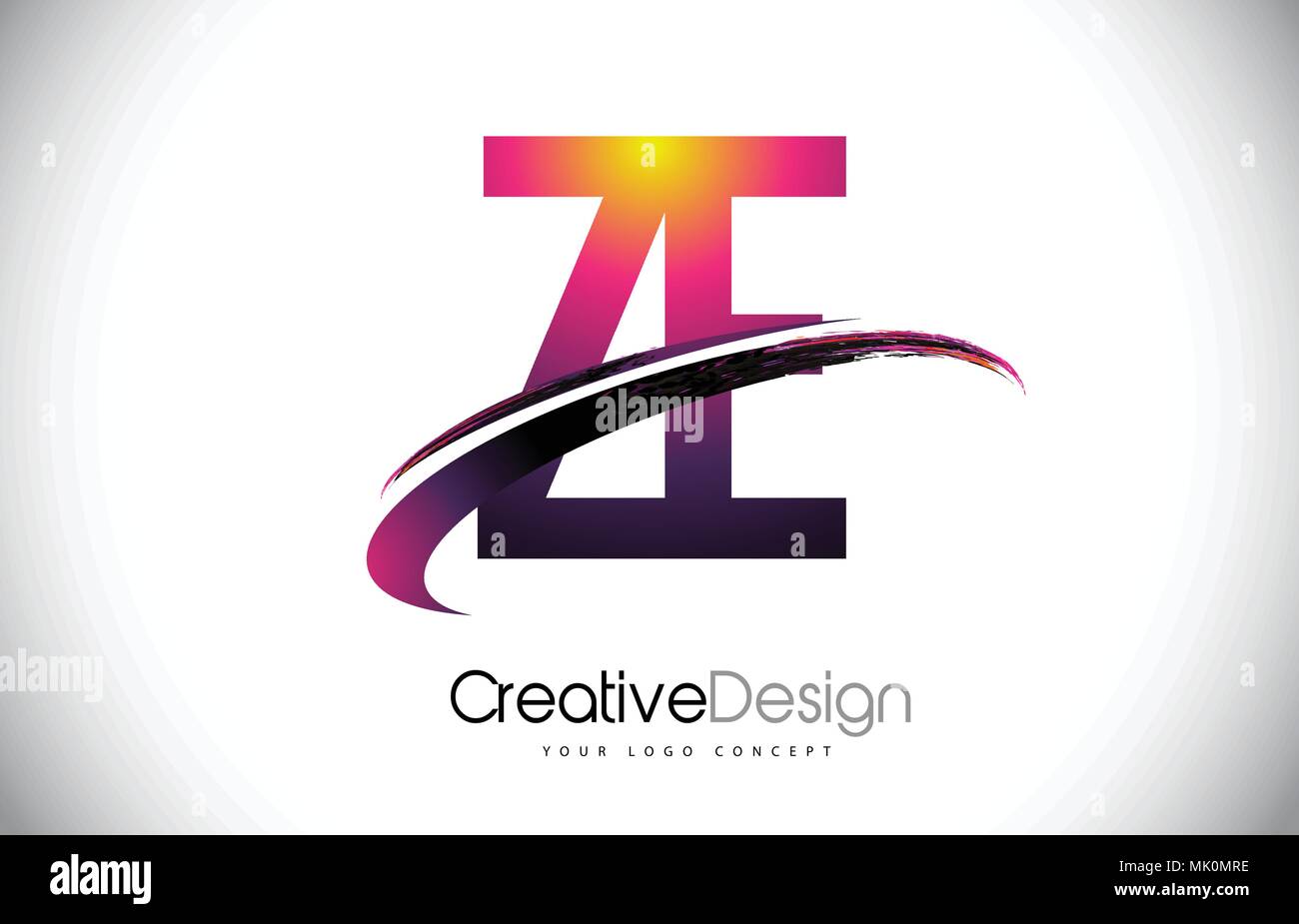 ZE Z E Purple Letter Logo with Swoosh Design. Creative Magenta Modern ...