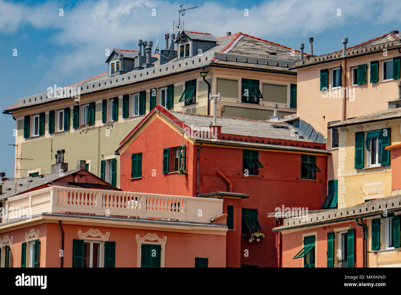 Genova Nervi historical village district typical painted houses Stock