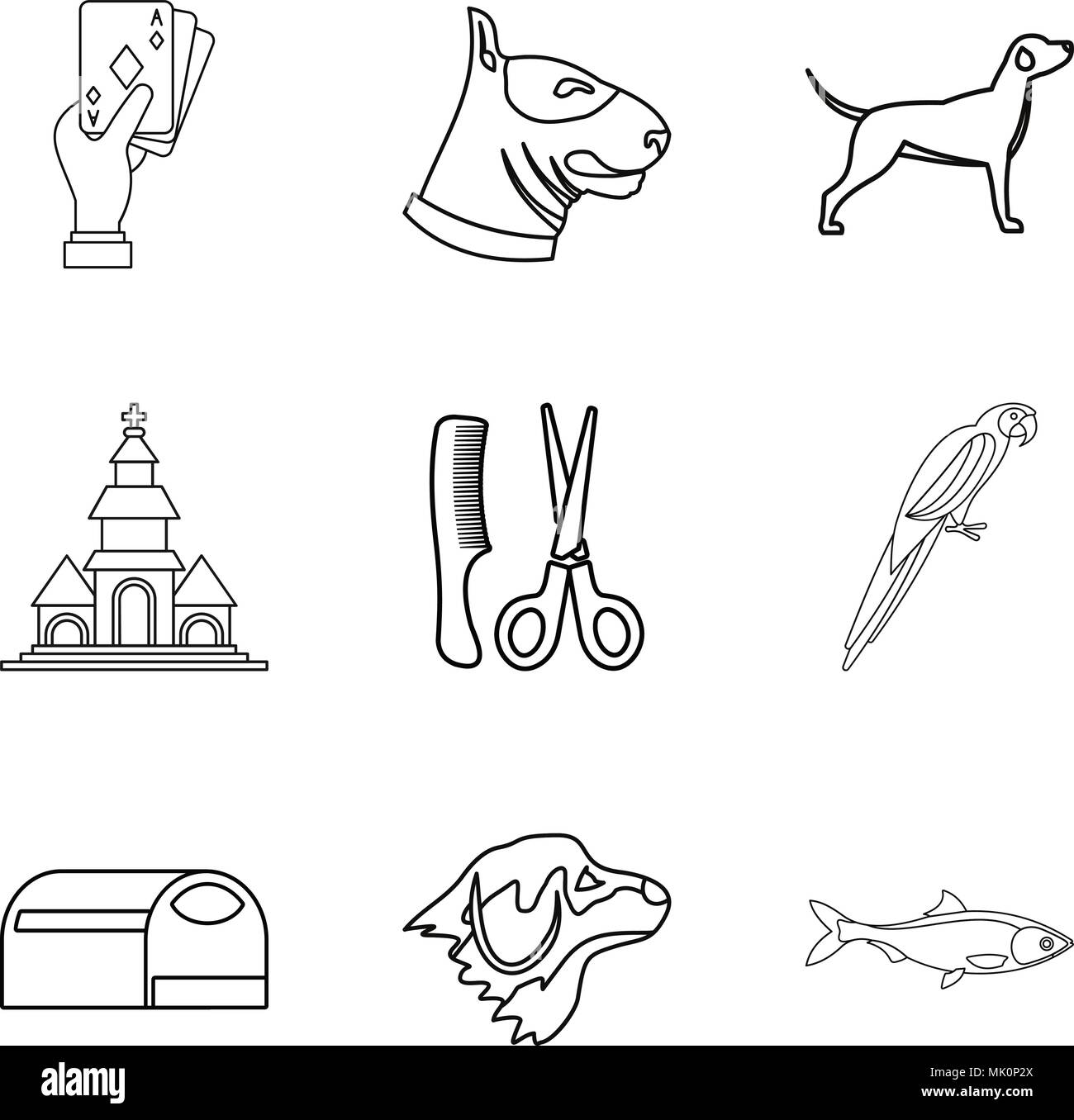 Dog menagerie icons set, outline style Stock Vector