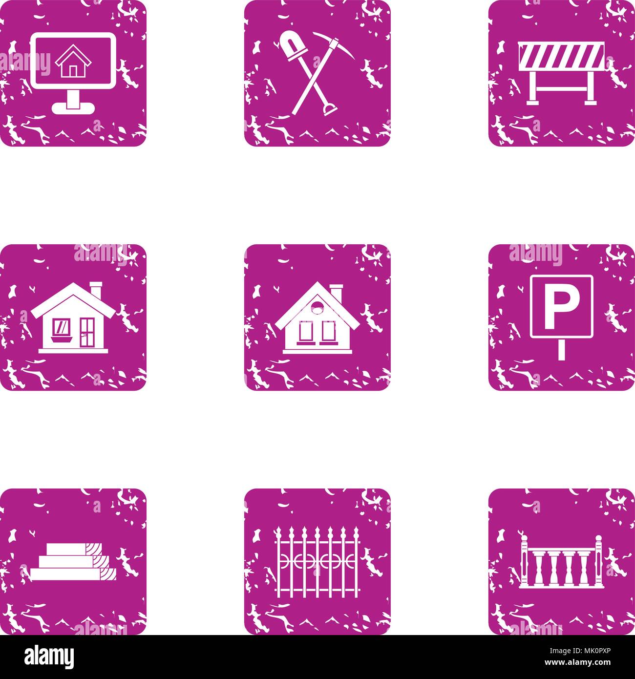 Edifice icons set, grunge style Stock Vector