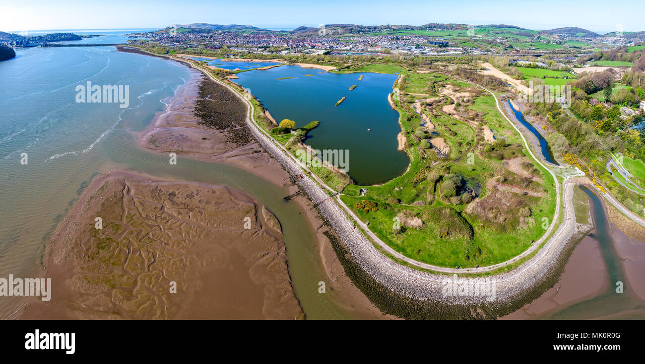 Aerial view of the Conwy RSPB nature reserve area in north wales - United Kindom Stock Photo