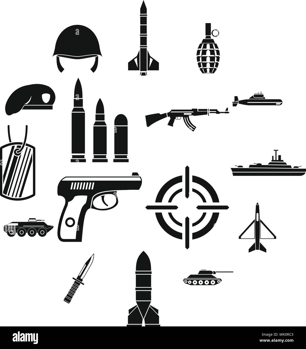 Military icons set, simple style Stock Vector