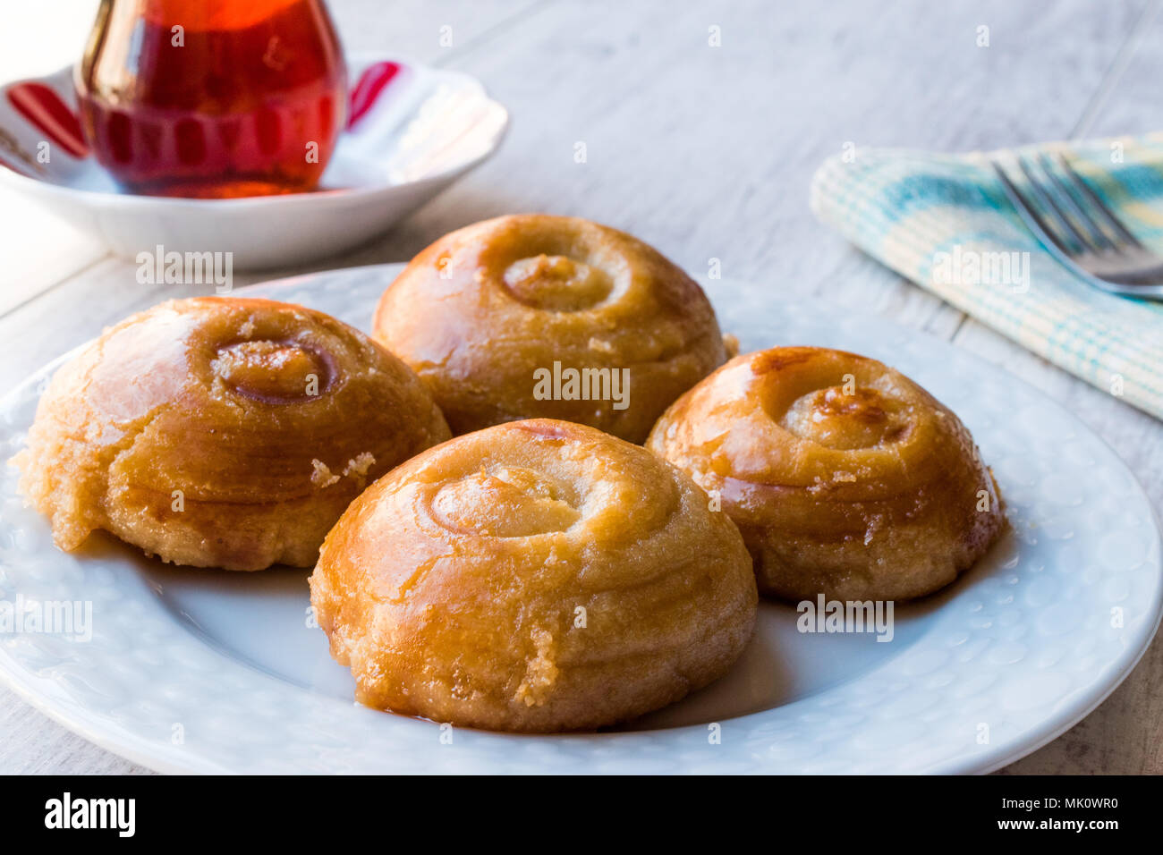 Turkish Dessert Sekerpare with Sherbet or Serbet. Traditional Food ...