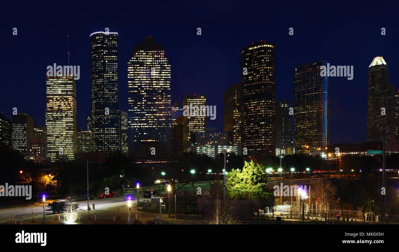 The Houston, Texas skyline after dark Stock Photo Alamy
