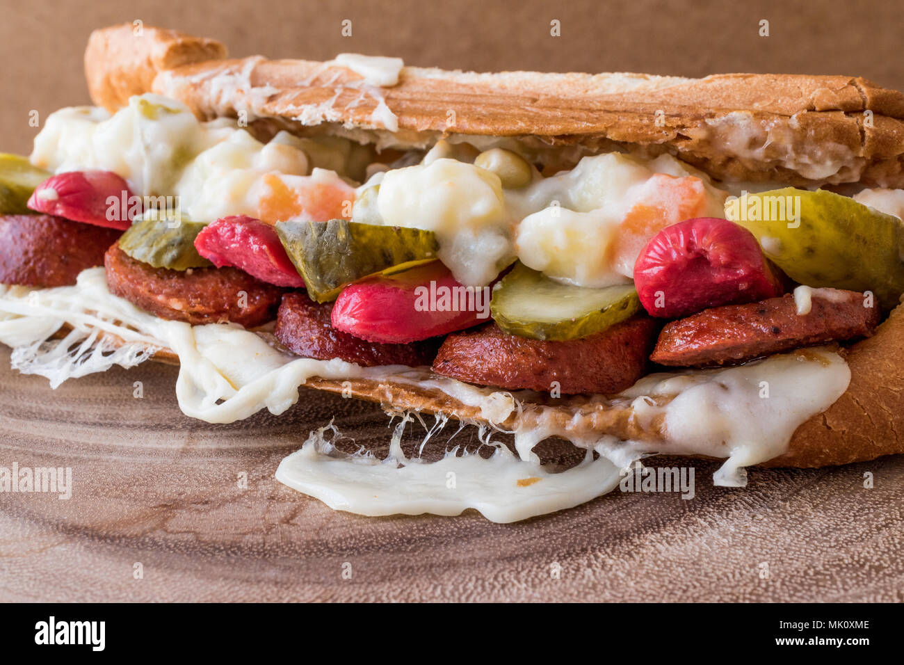 Turkish Toast Sandwich with Ham and Pickles called Ayvalik Tost / Tostu  Stock Photo - Alamy