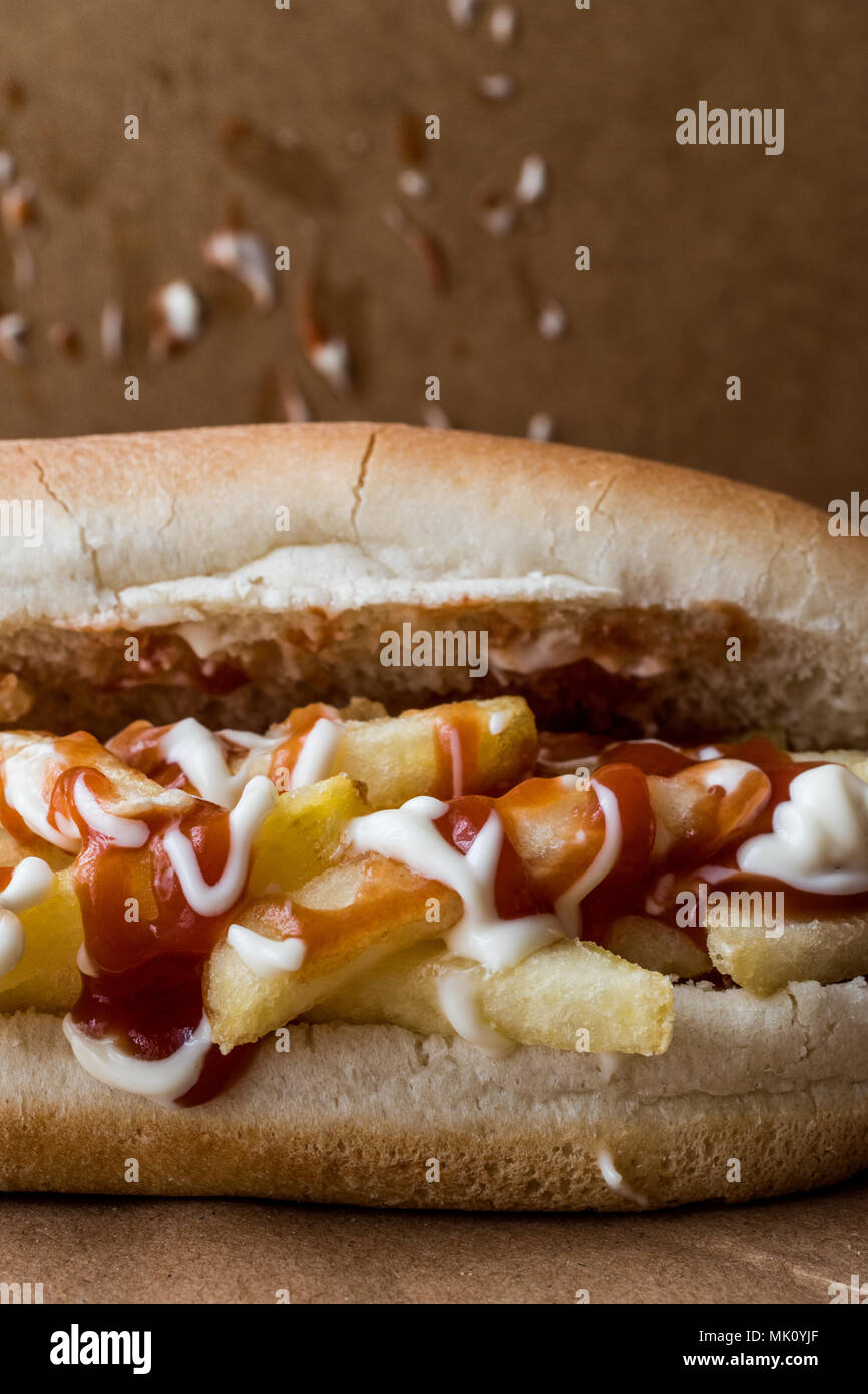 turkish sandwich with French fries potatoes called patso served with