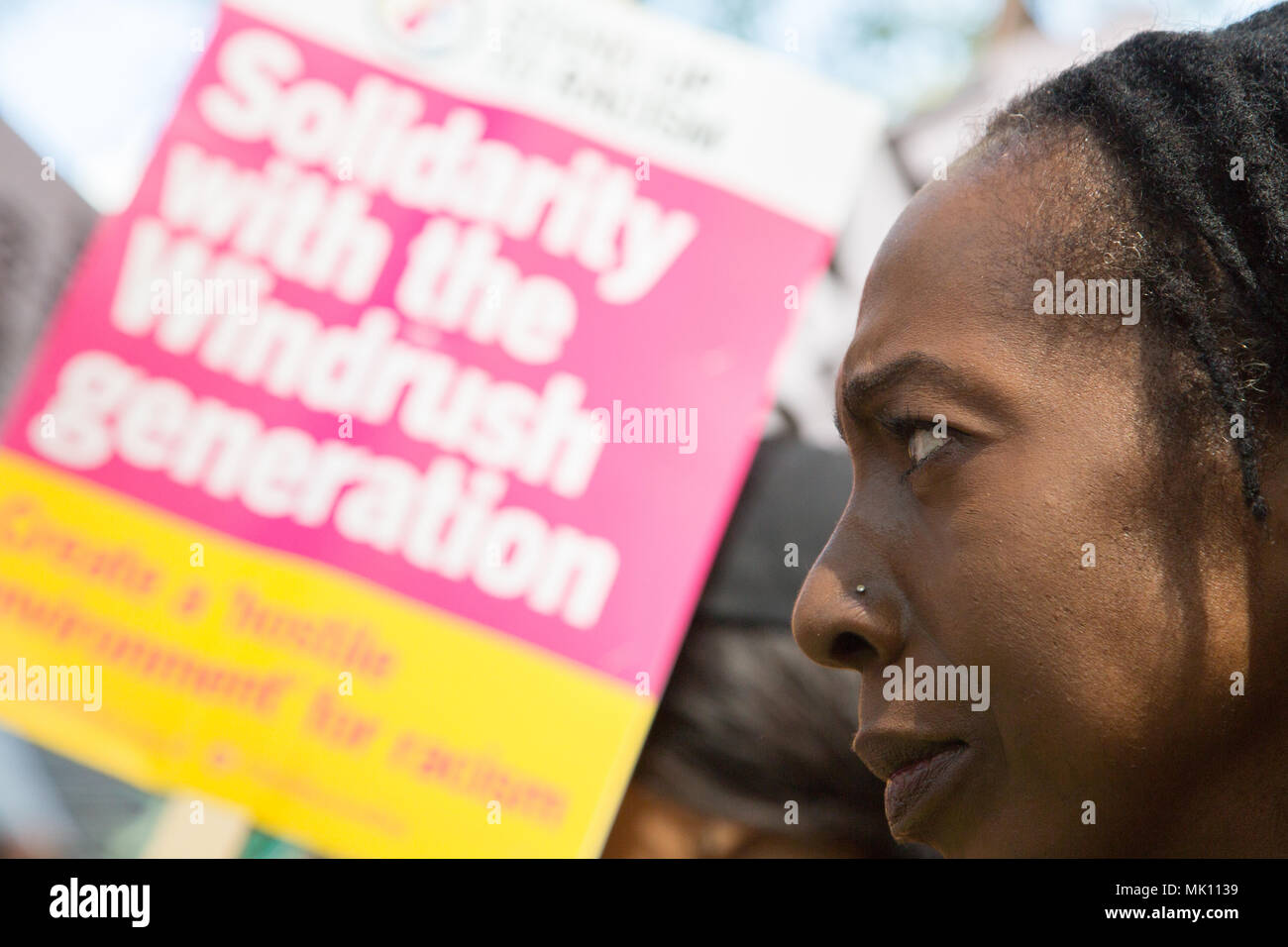 London UK 5th May 2018 People  protest outside the Home Office promoting solidarity with the Windrush Generation. Stock Photo