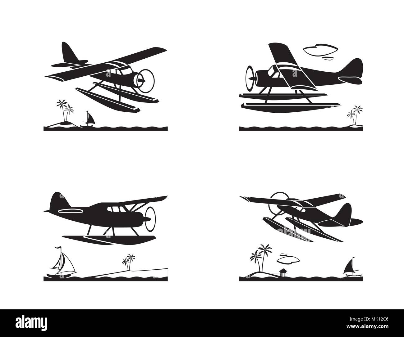 Seaplane in flight over sea - vector illustration Stock Vector