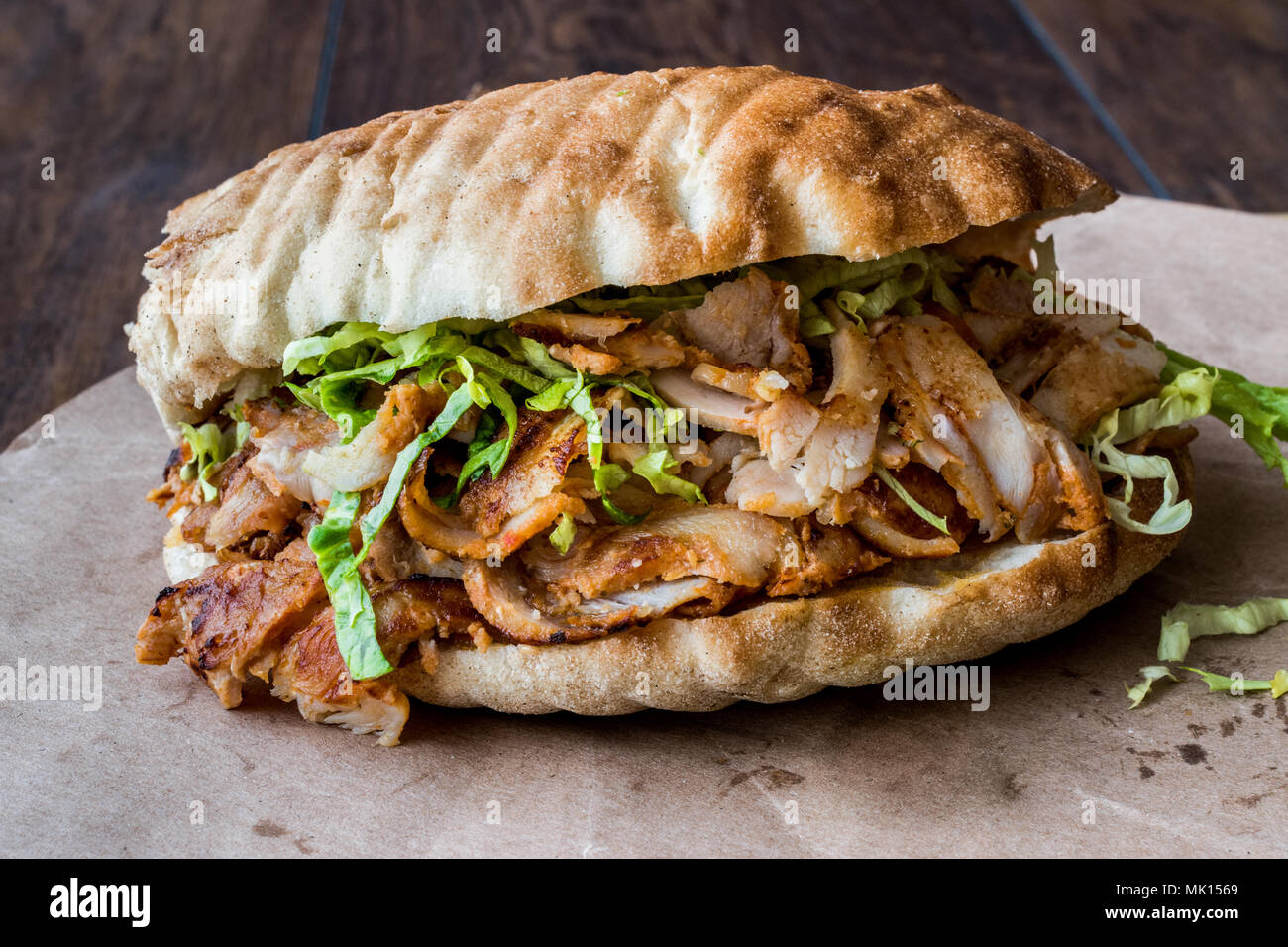 Turkish Chicken Doner Sandwich with pide. (fast food concept Stock