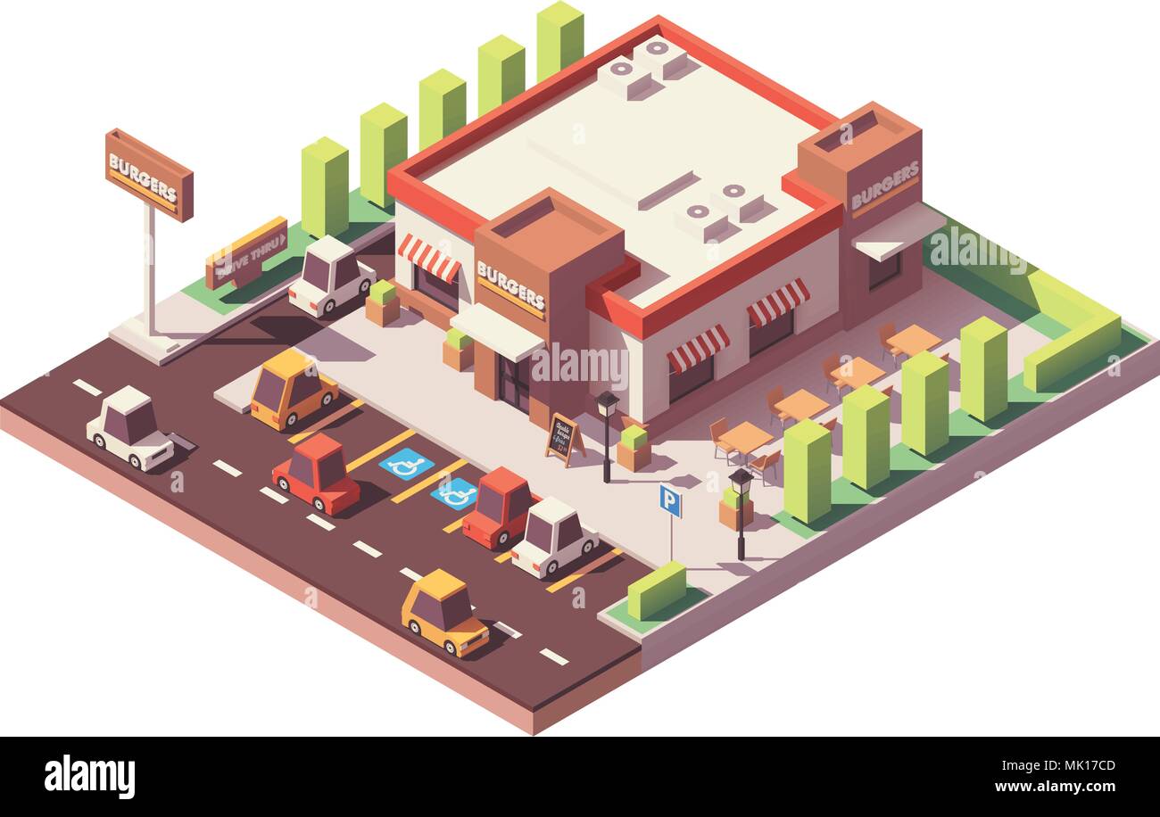 Vector isometric low poly fast food restaurant Stock Vector Image & Art