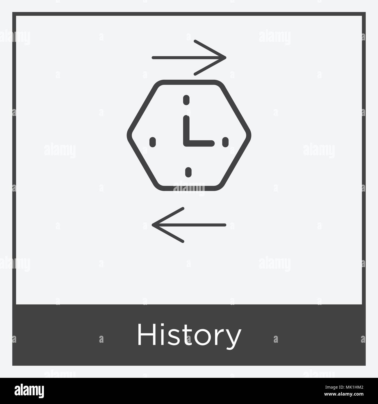 History icon isolated on white background with gray frame, sign and