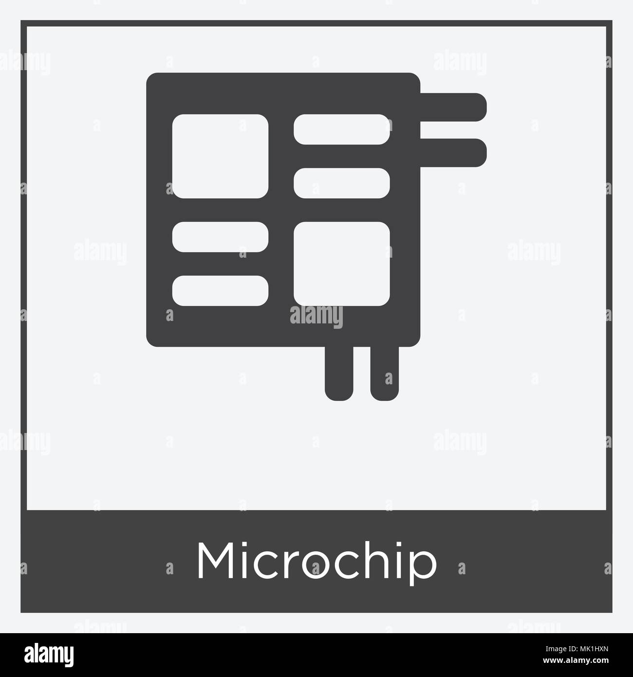 Microchip icon isolated on white background with gray frame, sign and ...