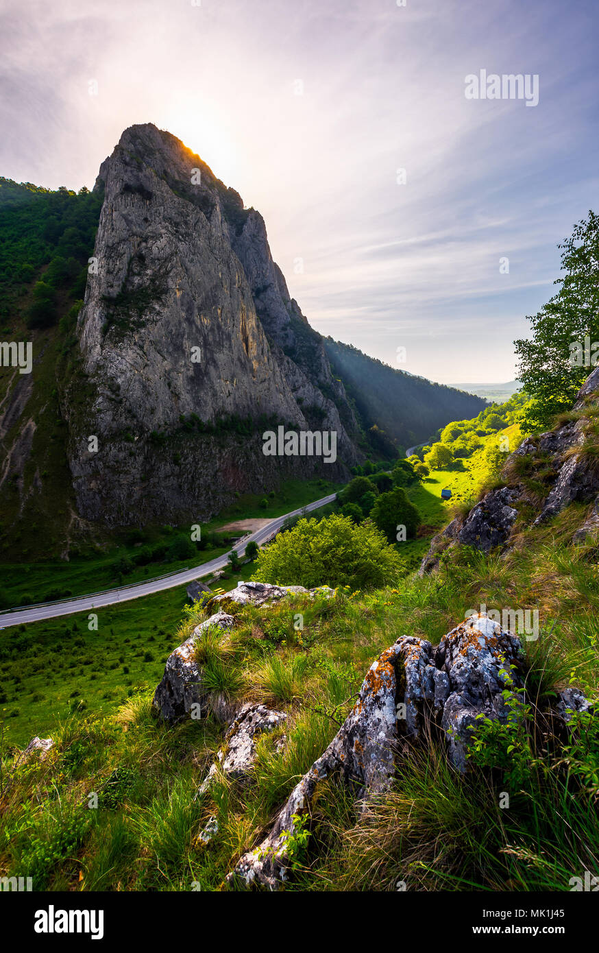 road in Canyon of Trascau mountains in the morning. lovely scenery of Carpathian landscape in springtime. beautiful travel destination. location Cheil Stock Photo