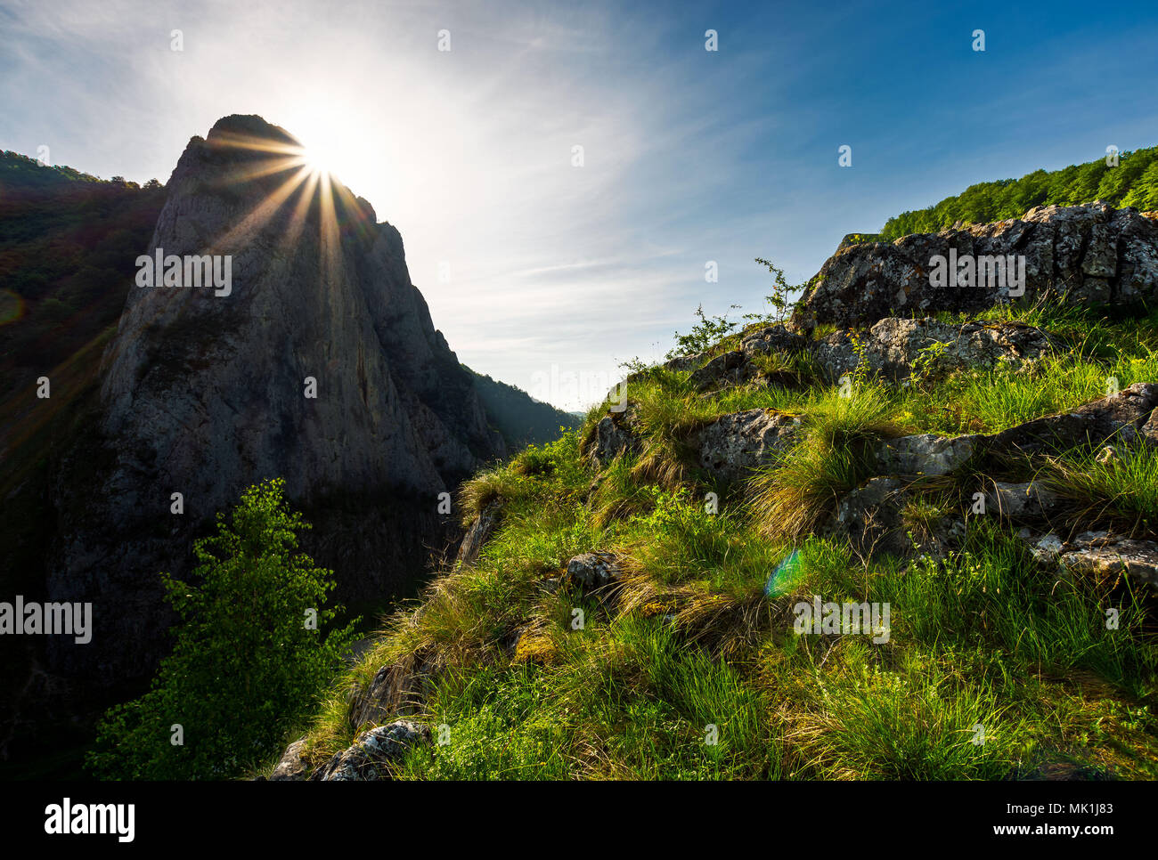 sunrise in Canyon of Trascau mountains. lovely scenery of Carpathian landscape in springtime. beautiful travel destination. location Cheile Valisoarei Stock Photo