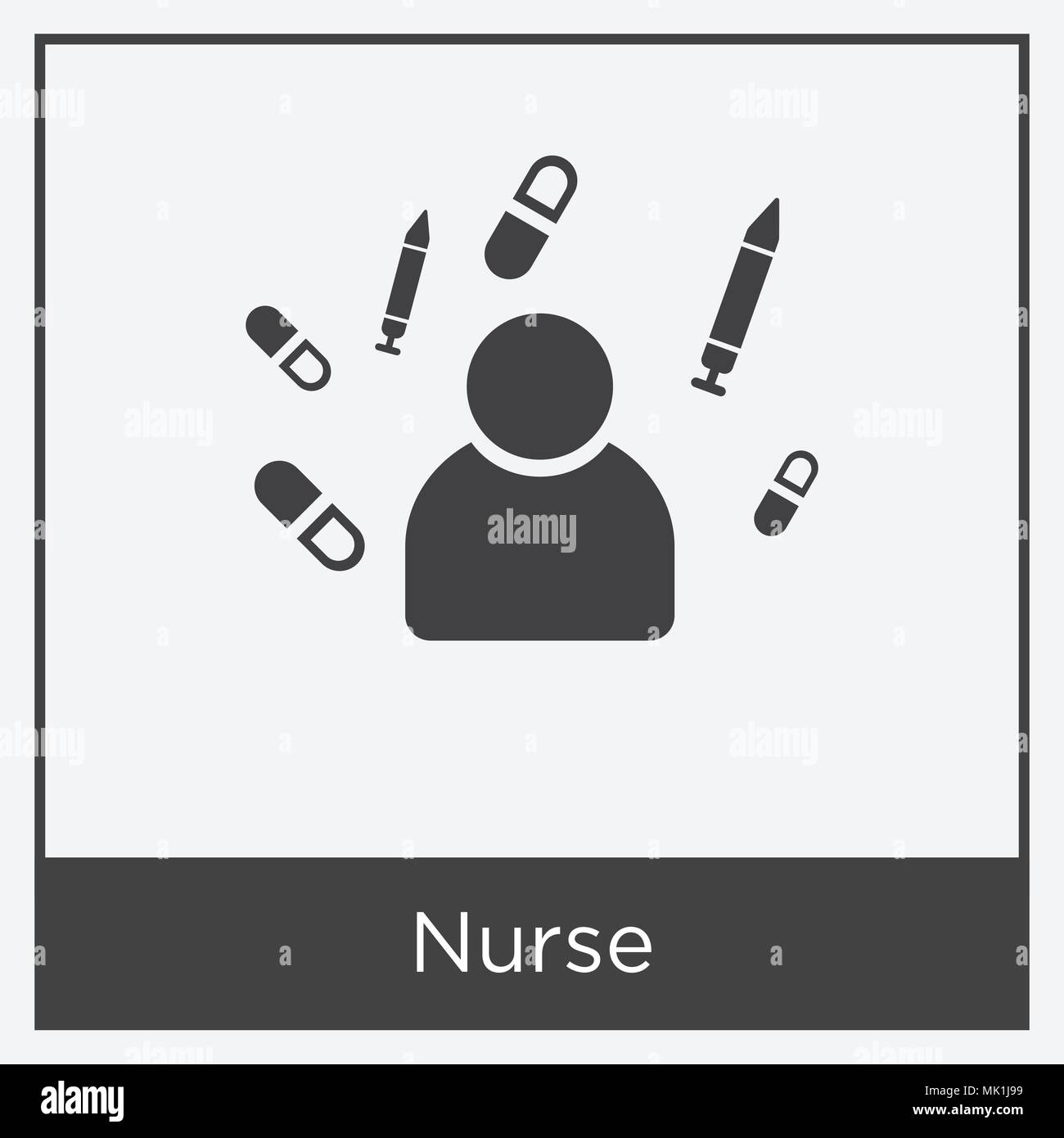 Nurse icon isolated on white background with gray frame, sign and symbol Stock Vector