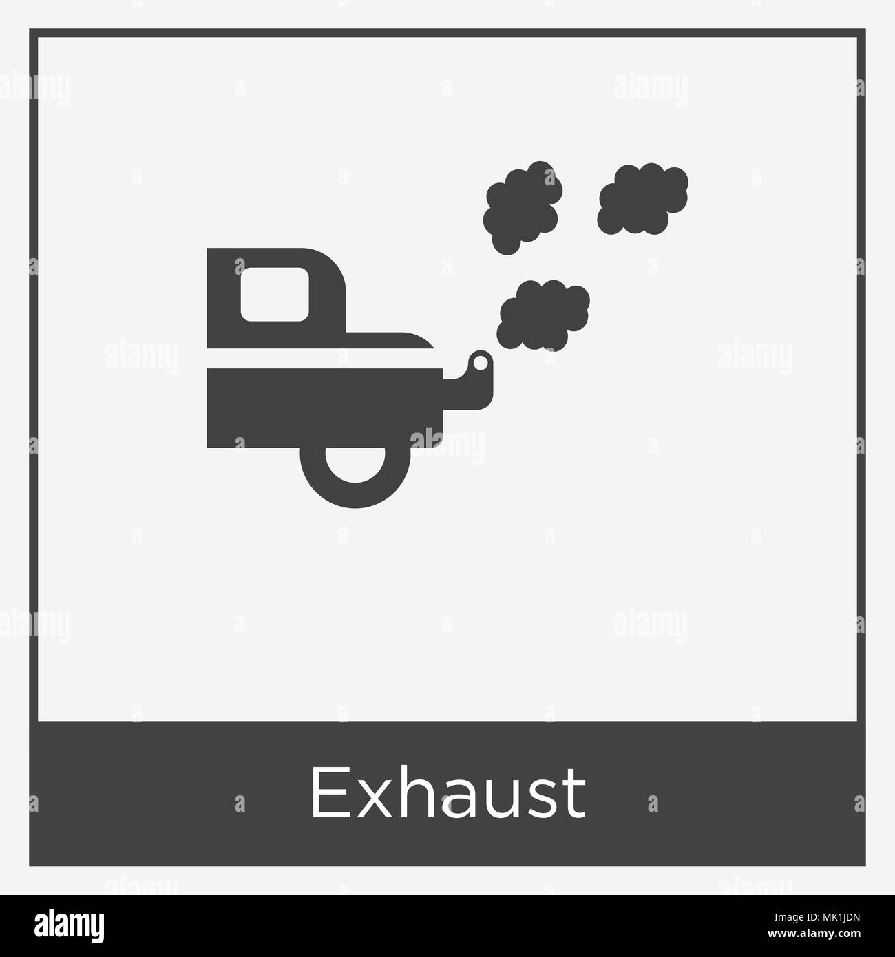 Exhaust icon isolated on white background with gray frame, sign and
