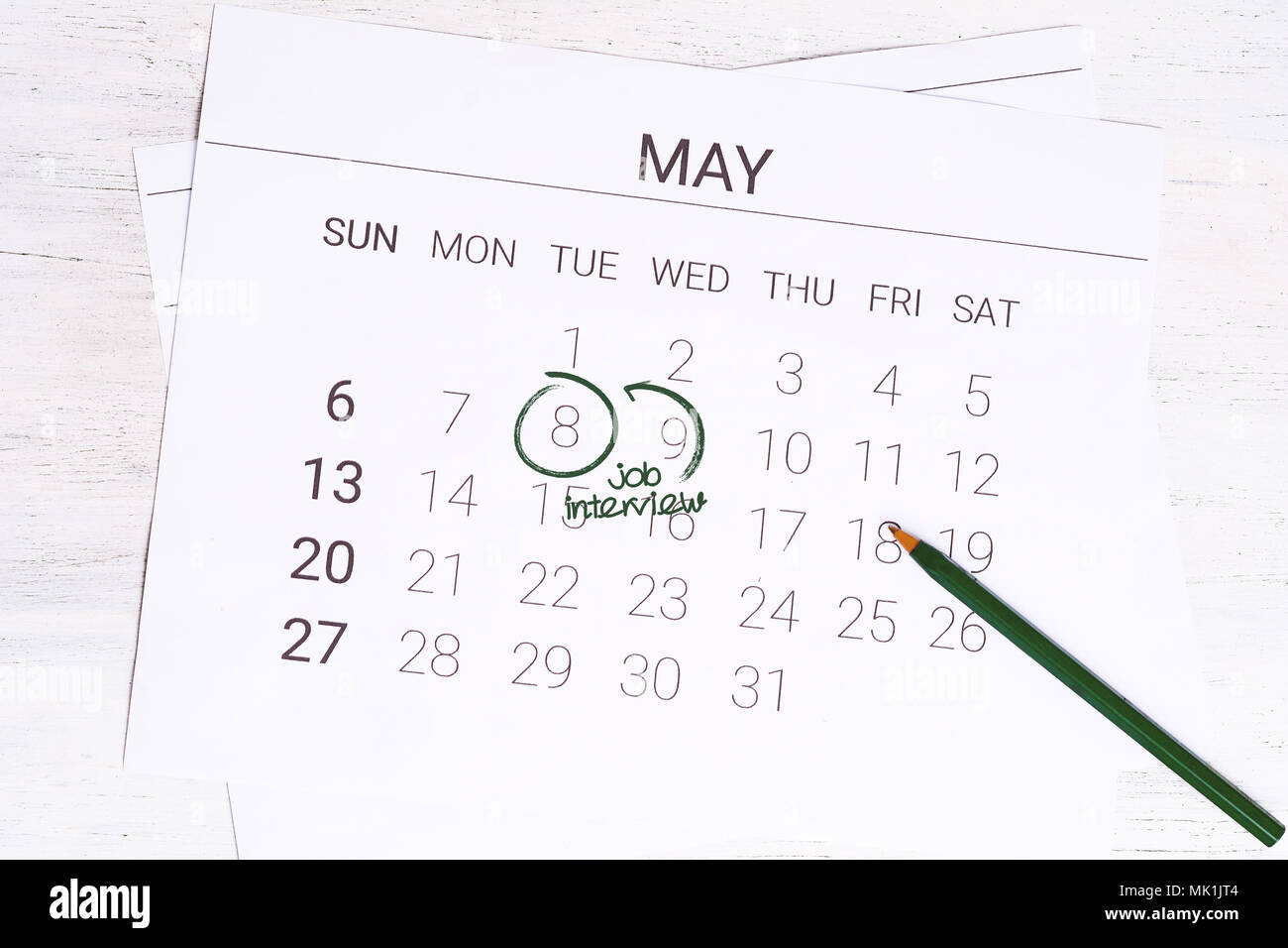 May calendar Job interview reminder on calendar Business concept