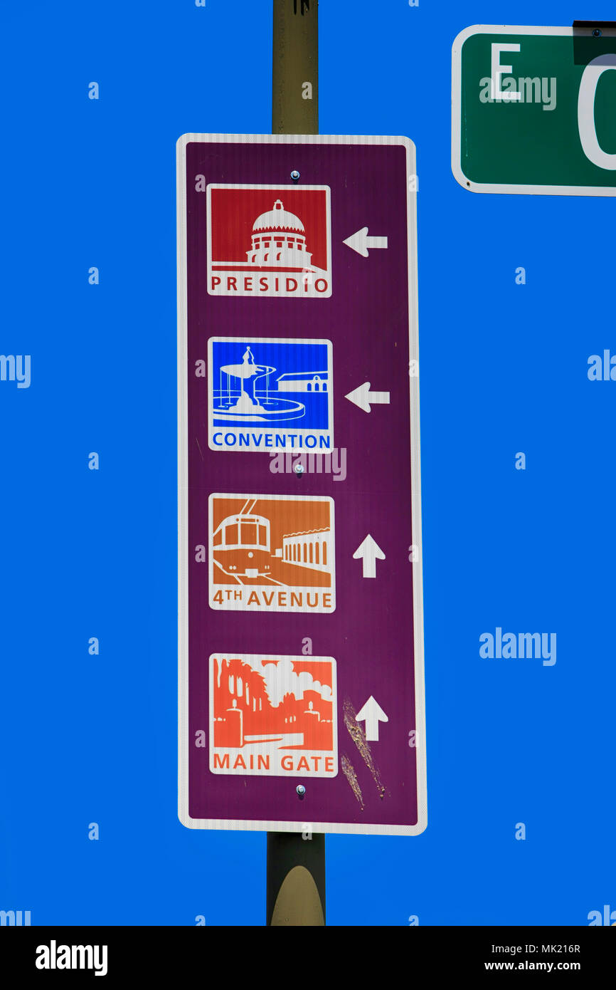 Landmark sites colorful direction sign on E Congress St in downtown ...
