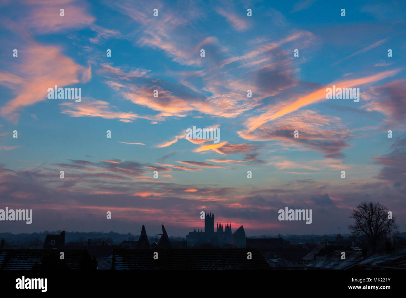 Vivid sunrise over Canterbury Cathedral, Kent, UK. Stock Photo