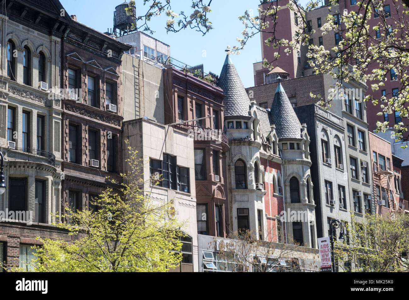 Buildings along West 72nd Street near Central Park, NYC, USA Stock