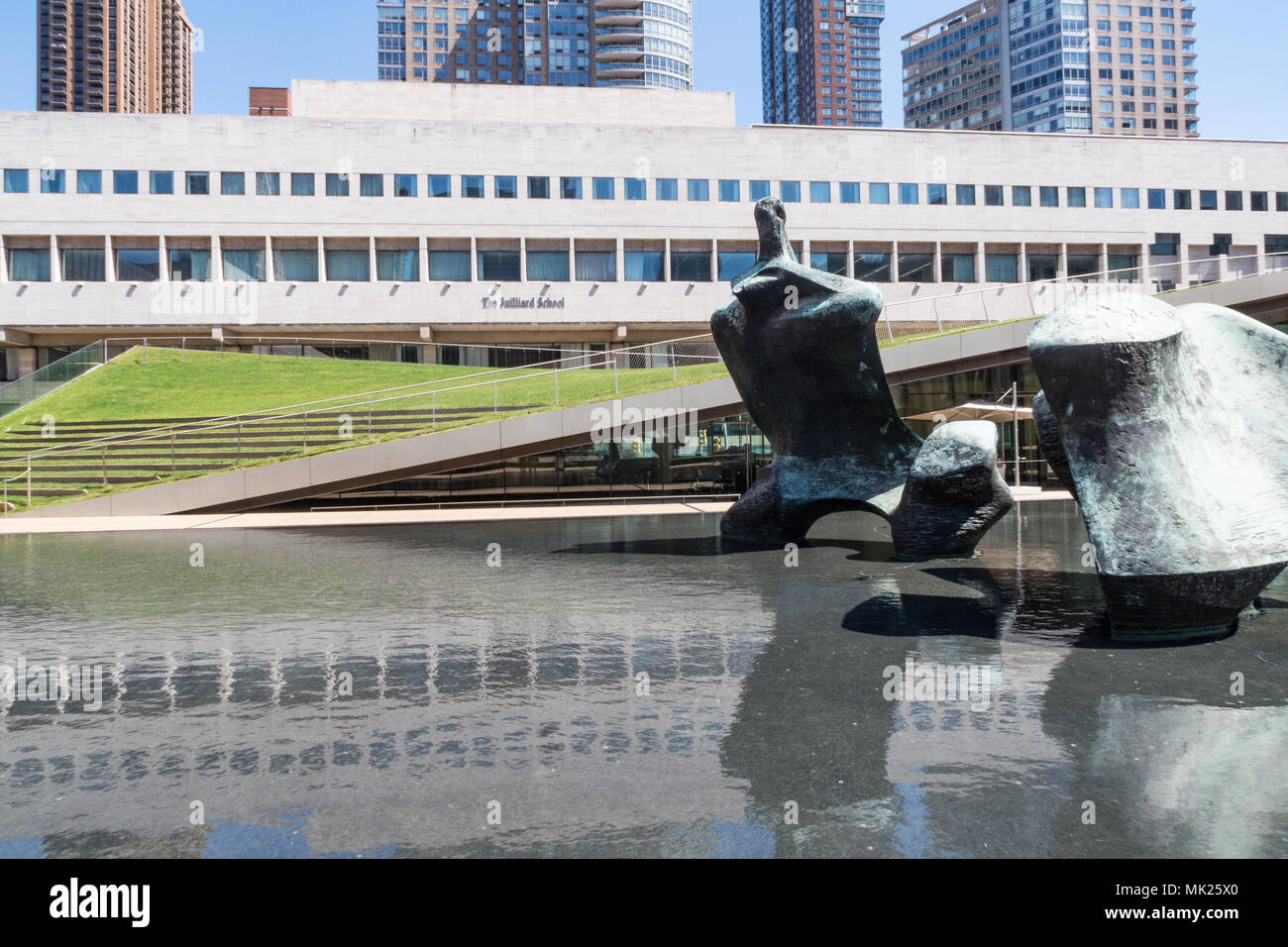 The Juilliard School is just north of the Lincoln Center Paul Milstein Pool and Terrace, NYC Stock Photo