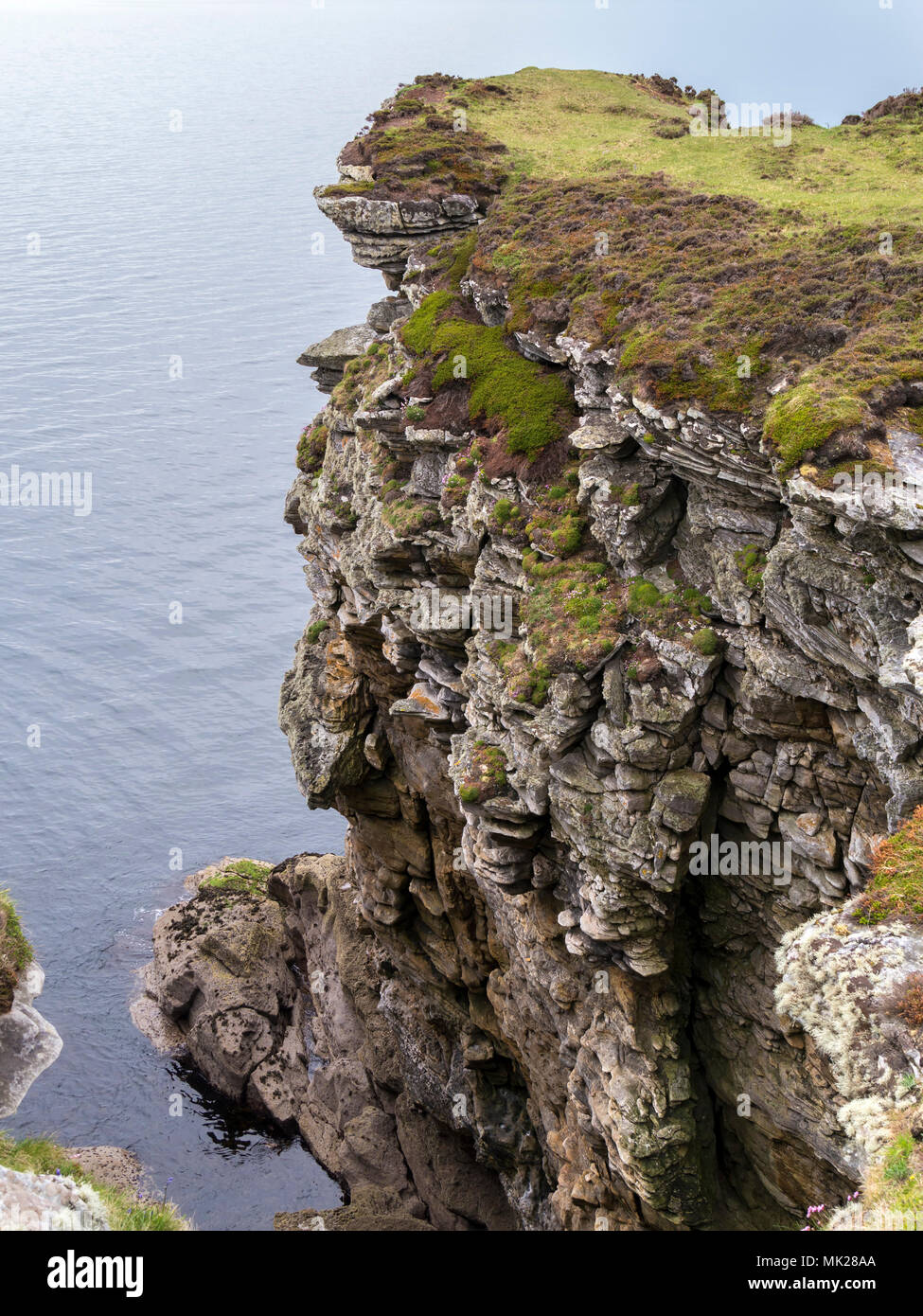 Crumbling sea cliffs, Elgol, Isle of Skye, Scotland, UK Stock Photo