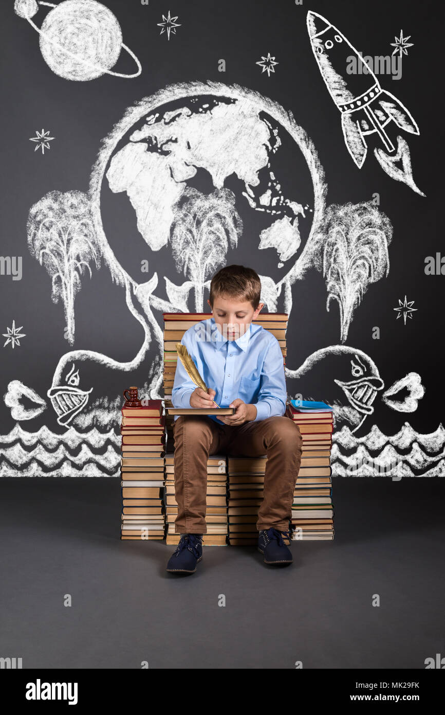 The concept of education with children's imagination and fantasies generated by books Stock Photo