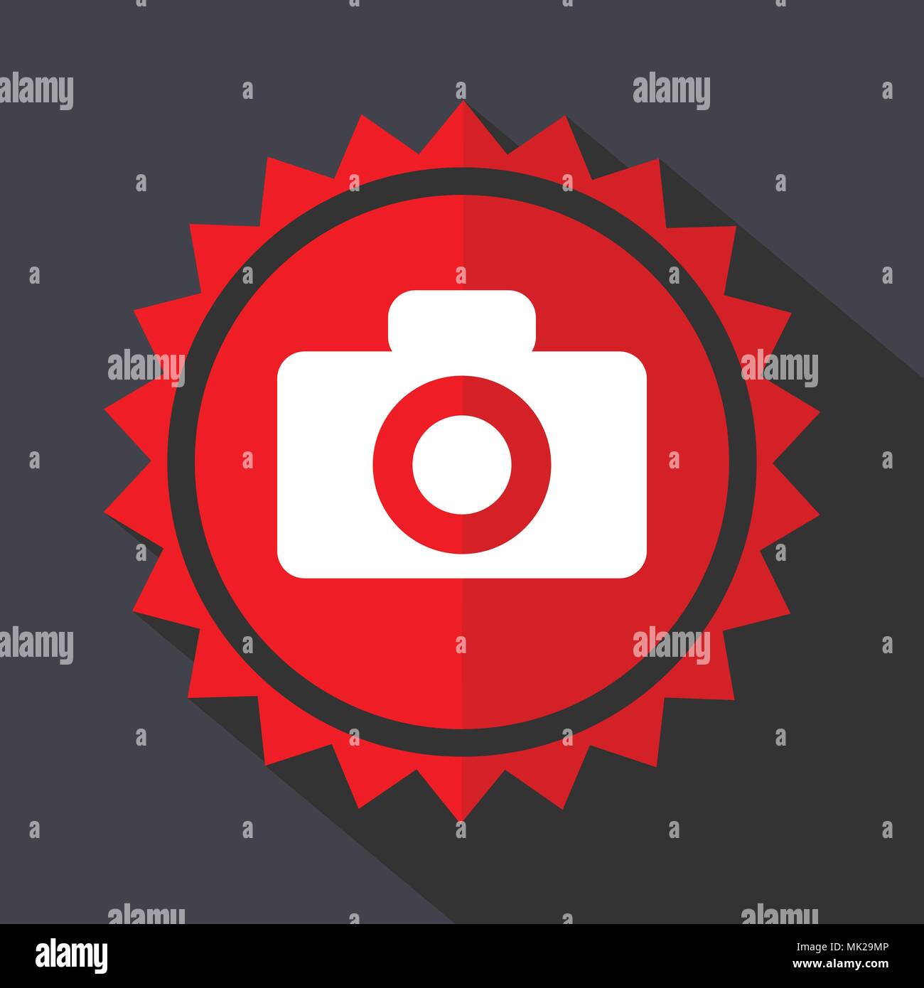 Camera red sticker flat design vector icon Stock Vector