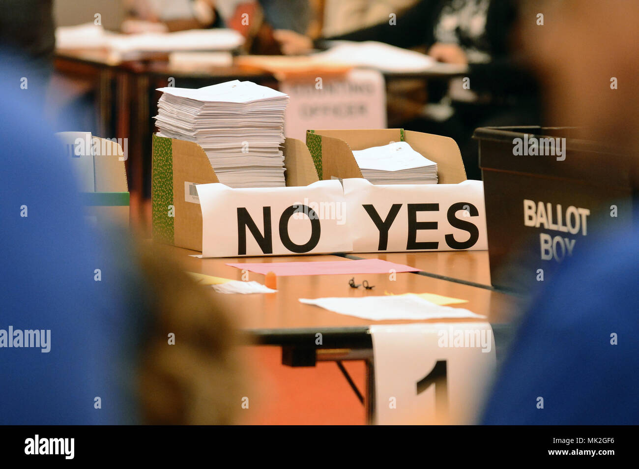 A pile of Yes and No votes after the Scottish independence referendum Stock Photo