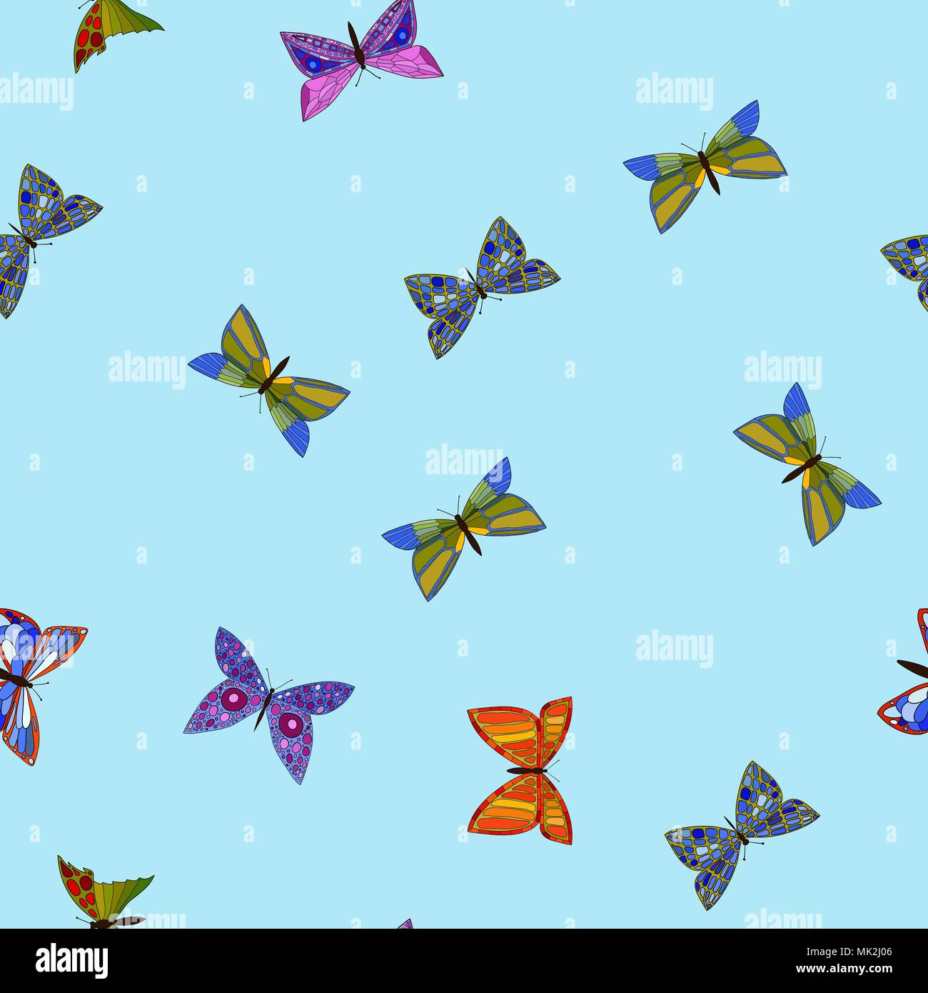 abstract vector colorful doodle butterflies seamless pattern Stock ...