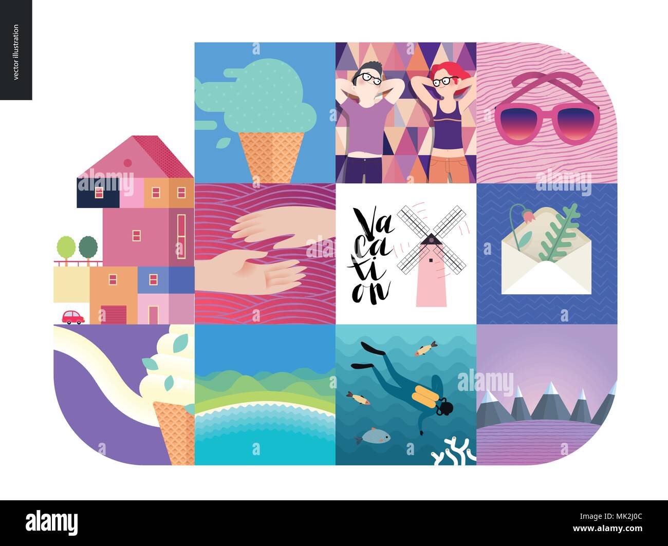 Simple things, vacation flat cartoon vector illustration of house