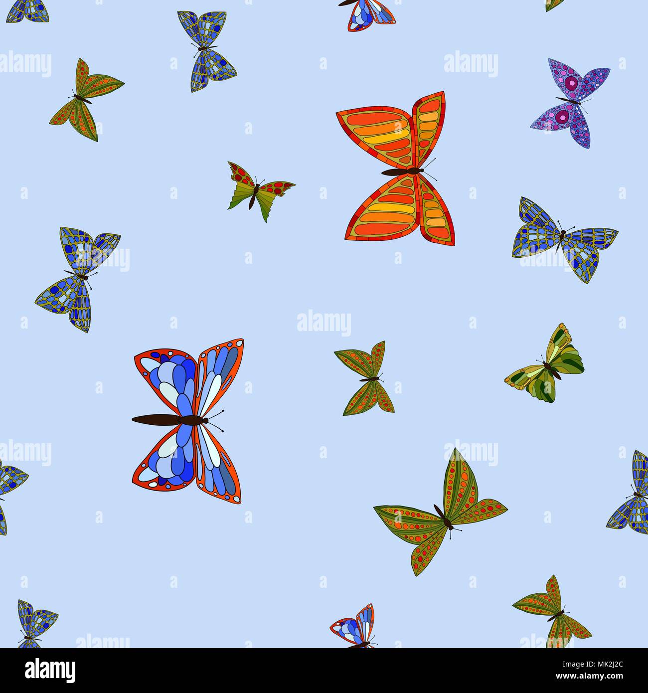 abstract vector colorful doodle butterflies seamless pattern Stock Vector