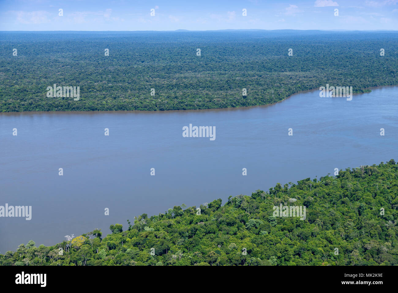 The joint Iguacu and Iguazu national parks and the Iguacu river on the Brazilian and Argentinean border Stock Photo