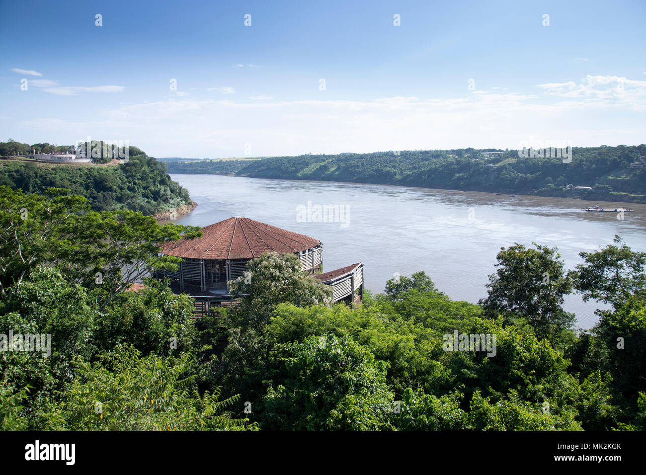 The Triple frontier tri-border area along the junction of Paraguay, Argentina, and Brazil, where the Iguazu and Parana rivers converge Stock Photo