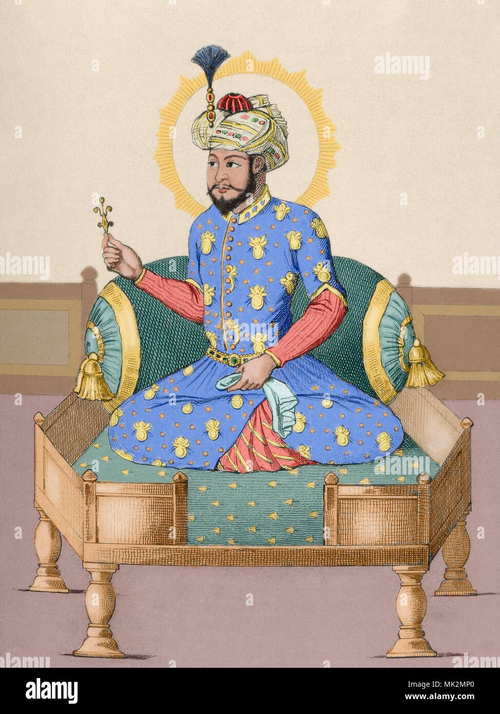 Timur (Transoxiana, 1336-Otrar, Timurid Empire, 1405). Turco-Mongol conqueror, also known as Amir Timur and Tamerlane (Timur the Lame). Founder of the Timunid Empire in Central Asia and Persia. Engraving of 1845. Later colouration.. Stock Photo