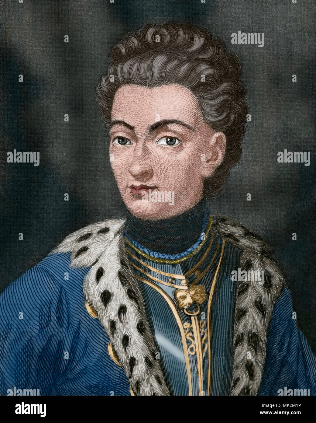 Charles XII of Sweden (Stockholm, 1682-Fredrickshald, 1718). King of Sweden from 1697 to 1718. Engraving by Geoffroy, 1840. Later colouration. Stock Photo