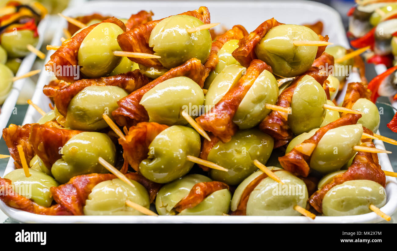 Typical Spanish Olive Tapas In A Bar Consisting Of An Appetizer That Is Served With A Drink Stock Photo Alamy