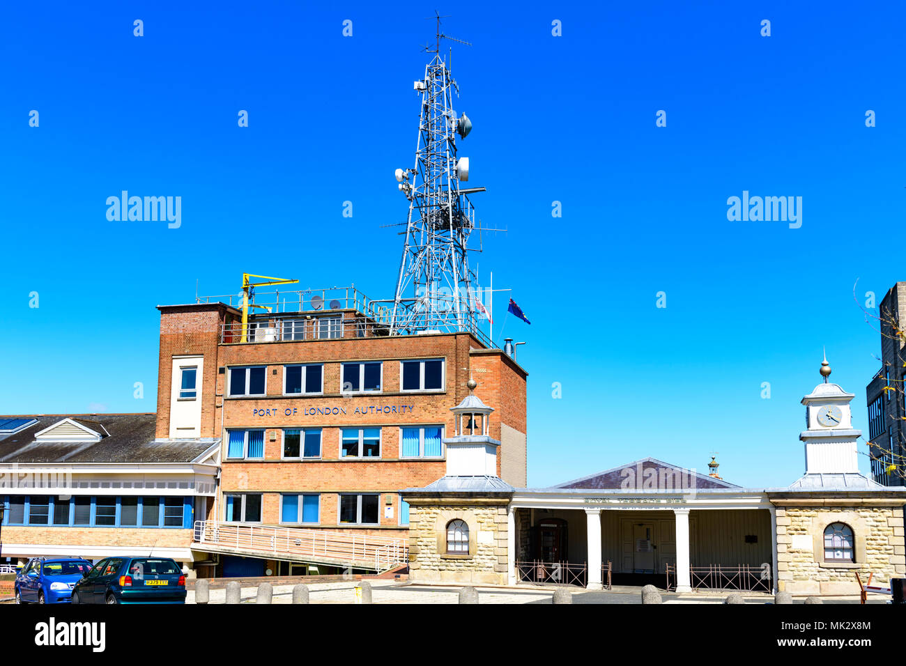 The port of London Authority building with radio mast, Gravesend Kent Stock Photo