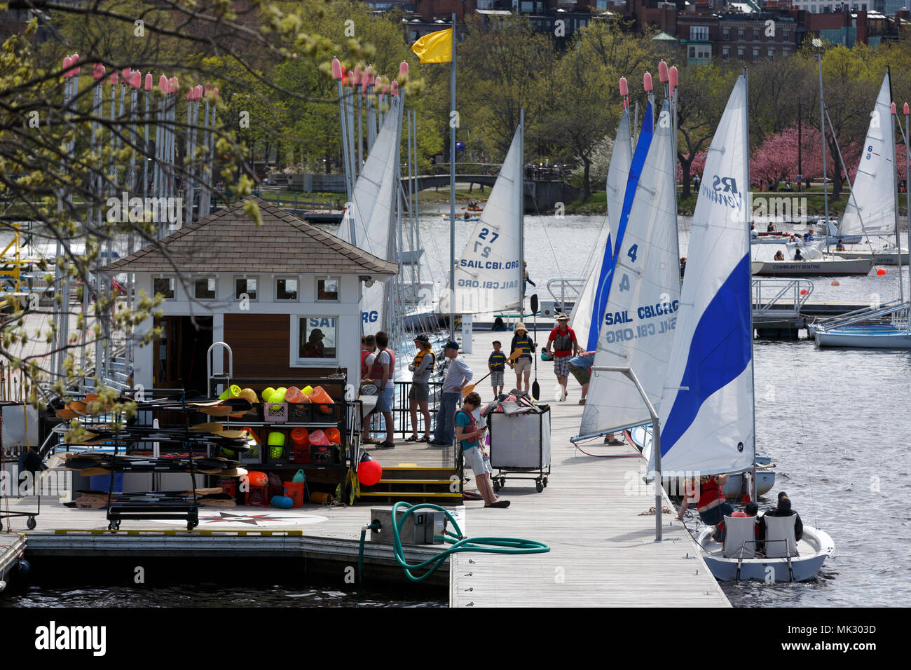 Sailing Club dock Charles River Esplanade Boston Massachusetts Stock
