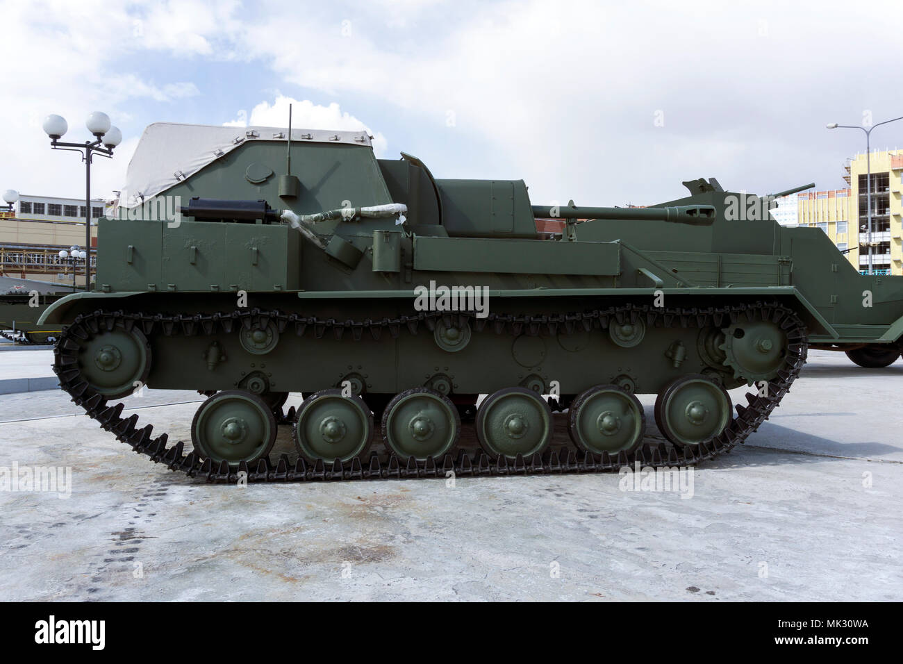 Verkhnyaya Pyshma, Russia - March 01, 2018: Soviet self-propelled gun SU-76M in the museum of military equipment Stock Photo