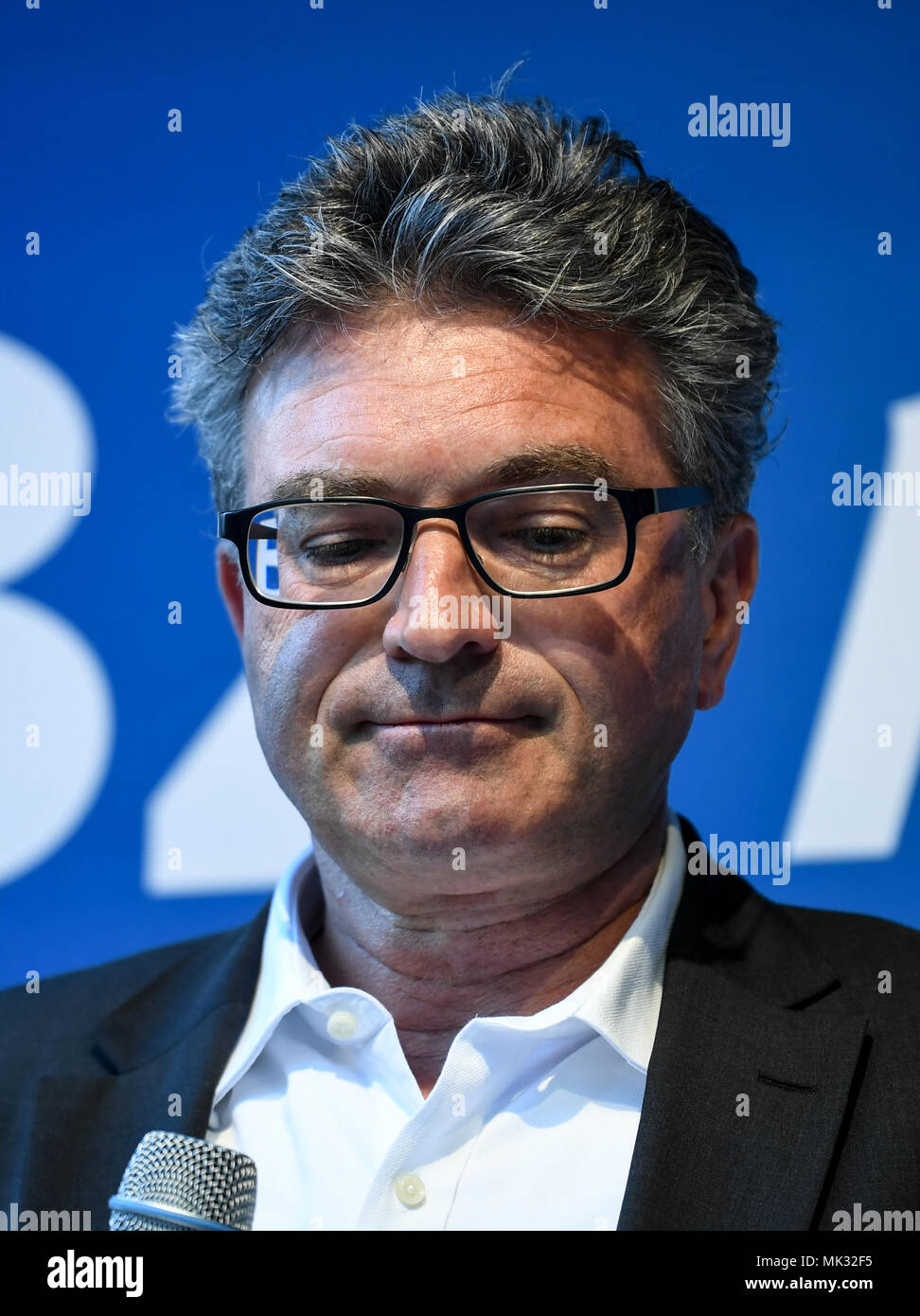 06 May 2018, Germany, Freiburg: The voted-out mayor Dieter Salomon  (Alliance 90/The Greens) stands on the gallery outside the Freiburg town  hall. Photo: Patrick Seeger/dpa Stock Photo - Alamy