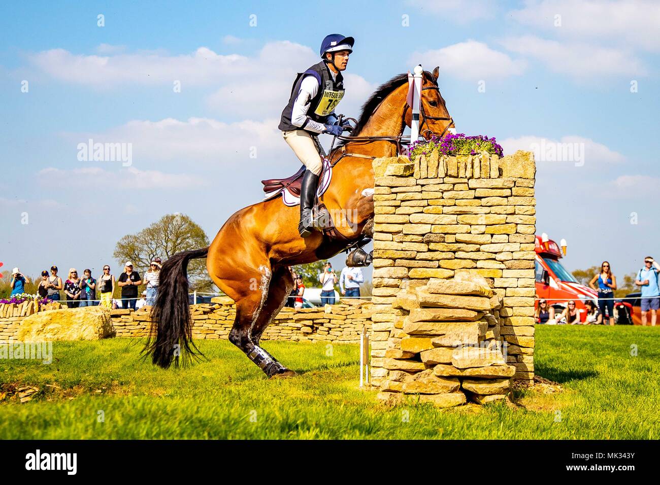 Cross Country. William Coleman. Obos O'Reilly. USA. Horsequest Quarry. Fence 4. Mitsubishi Badminton Horse Trials. Badminton. UK.  05/05/2018. Stock Photo