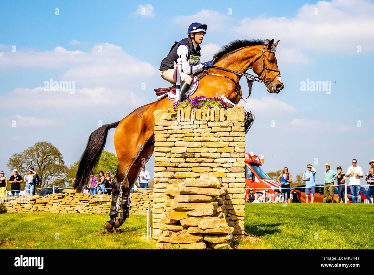 Cross Country. William Coleman. Obos O'Reilly. USA. Horsequest Quarry. Fence 4. Mitsubishi Badminton Horse Trials. Badminton. UK.  05/05/2018. Stock Photo