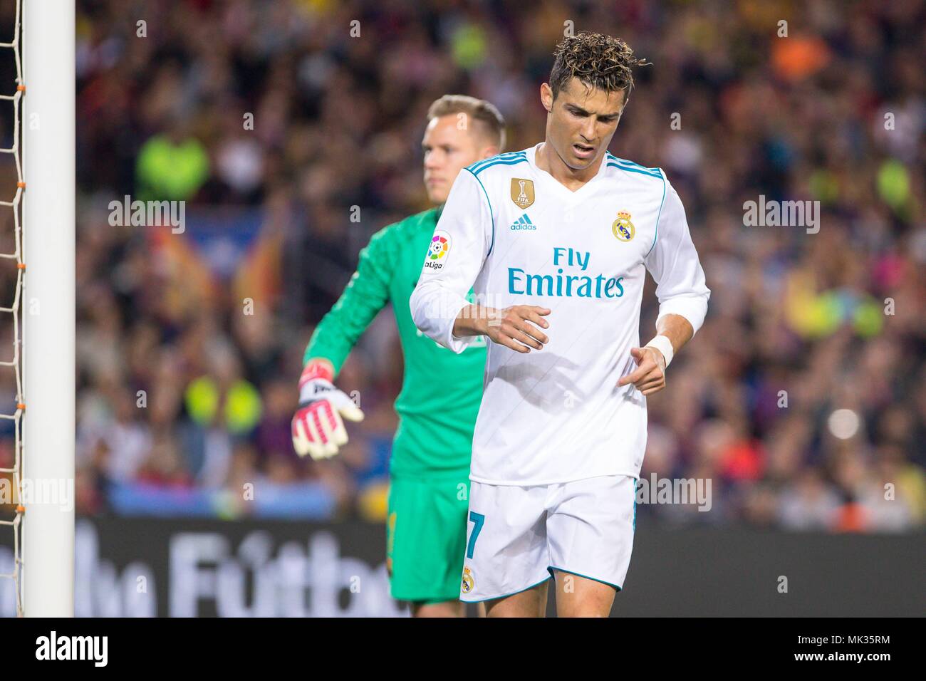 SPAIN - 6th of May: Real Madrid forward Cristiano Ronaldo (7) during the  match between FC Barcelona against Real Madrid for the round 36 of the Liga  Santander, played at Camp Nou