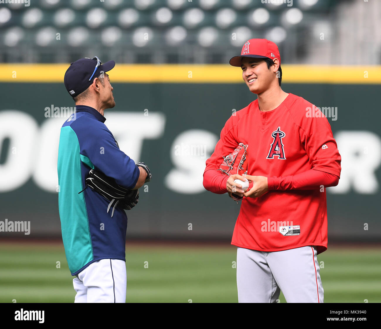 Ichiro Suzuki of the Seattle Mariners and Shohei Ohtani of Los Angeles