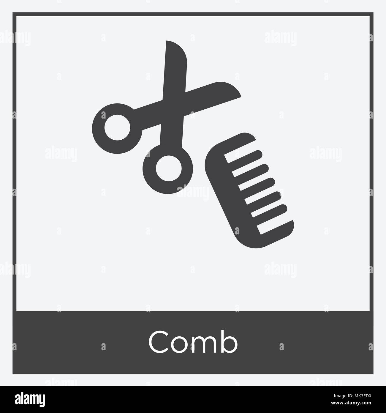 Comb icon isolated on white background with gray frame, sign and symbol