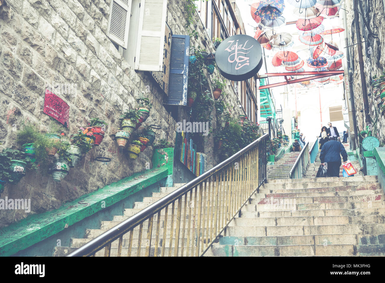 Famous stairs and flowers in Amman, Jordan Stock Photo Alamy