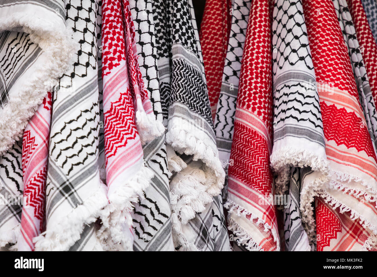 Kufiya man's head scarf popular in the Arab countries. - Stock Image