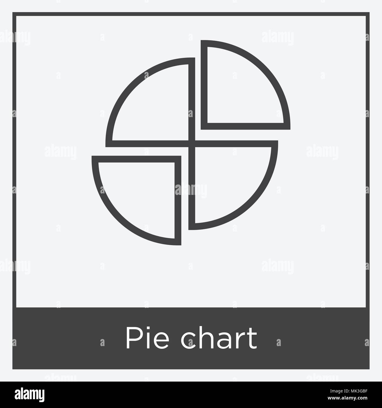 Pie chart icon isolated on white background with gray frame, sign and ...
