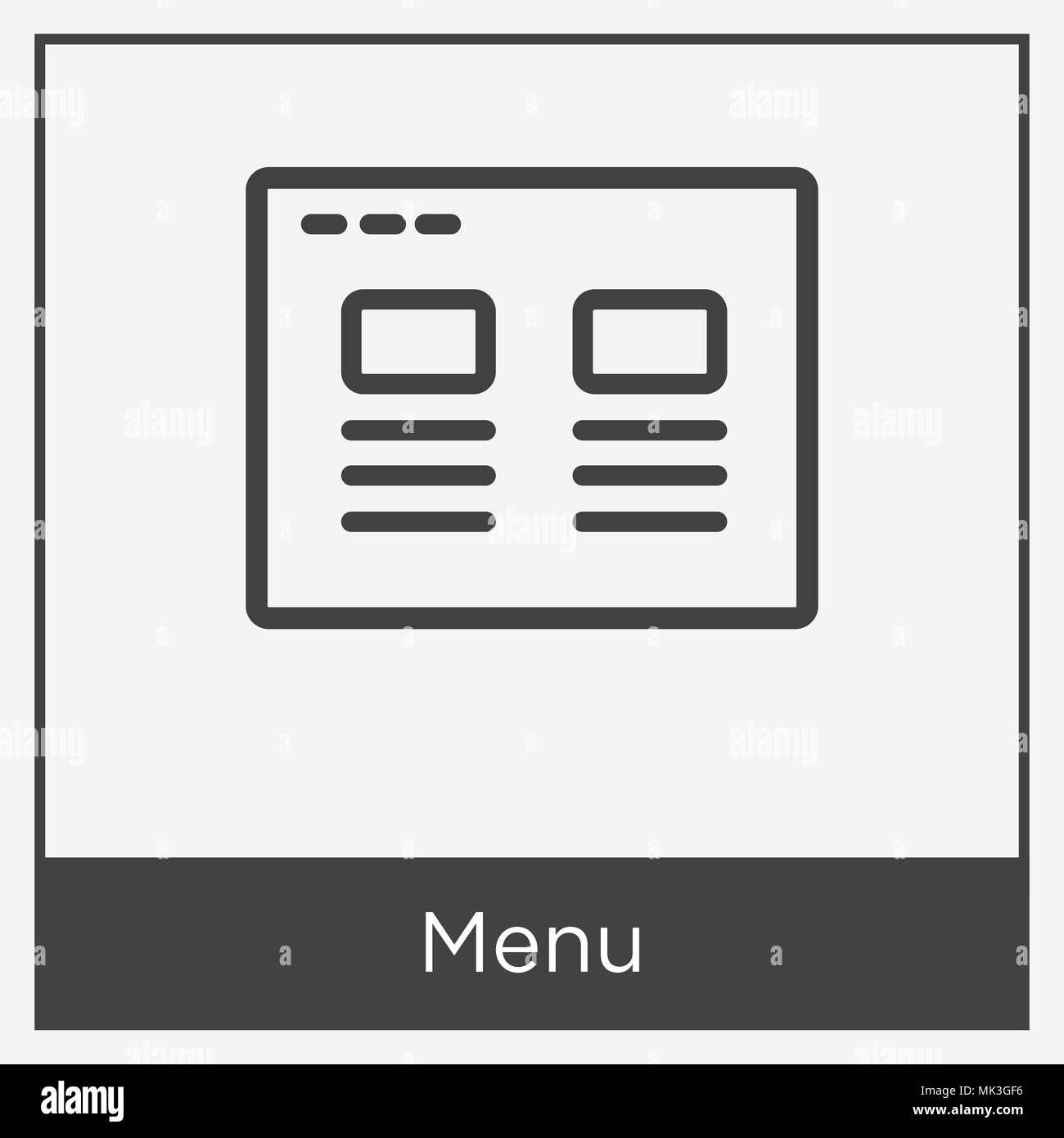 Menu icon isolated on white background with gray frame, sign and symbol ...